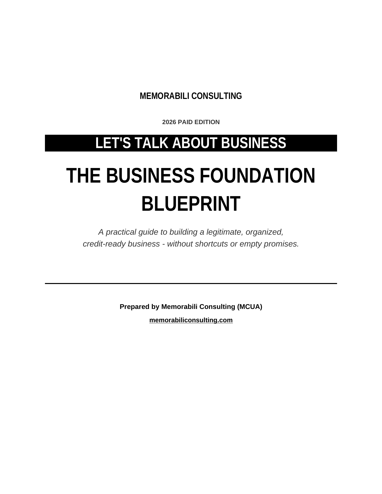 Cover of The Business Foundation Blueprint by Memorabili Consulting